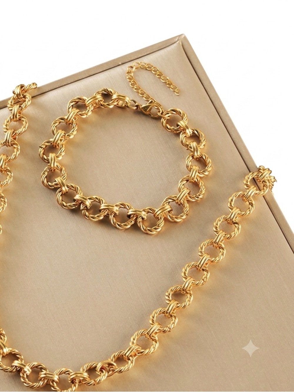 Gold Twisted Link Necklace and Bracelet Set